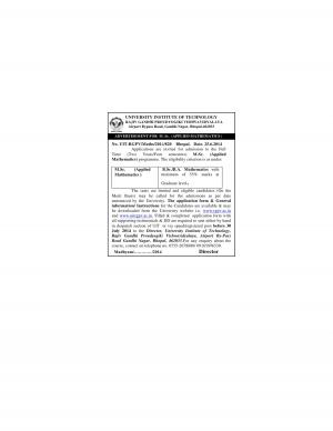 RGPV Notified Admission into M.Sc (Applied Mathematics) Course 2014