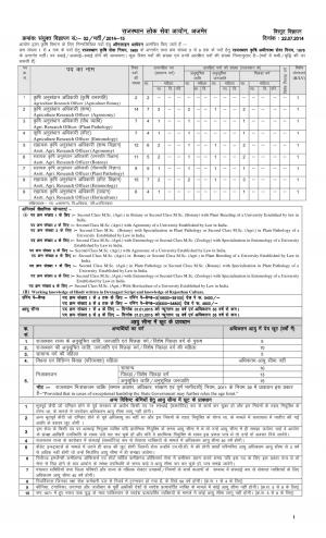 Rajasthan PSC Notified Recruitment to Posts of Agriculture Research Officer 2014