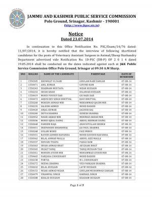 JKPSC Released Interview Schedule for Veterinary Assistant Surgeon Post