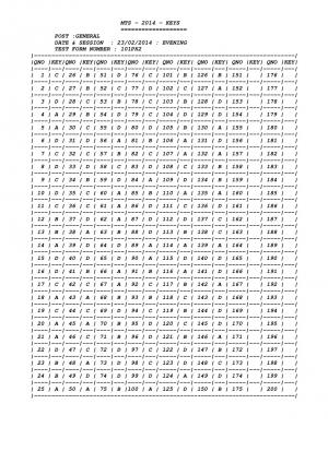 Multi Tasking(Non-Technical) Staff Examination 2014 , Evening 2 keys