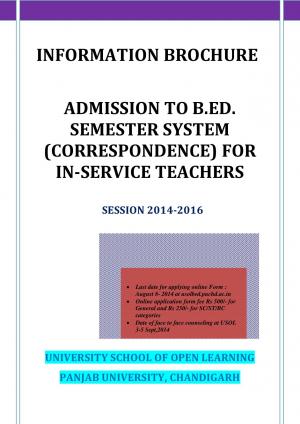 Panjab University Notified Admission for B.Ed. Correspondence Course 2014-16