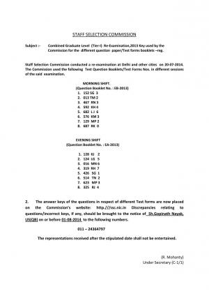 SSC CGL (Tier-I) Re-Exam 2013: Answer Key (3)