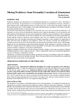 PIJM-April10-Article8-Missing Workforce : Some Personality Correlates of Absenteeism