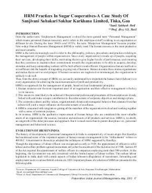 PIJM-May10-Article3-HRM Practices In Sugar Cooperatives - A Case Study of Sanjivani Sahakan Sakhar Karkhana Limited, Tiska ,Goa