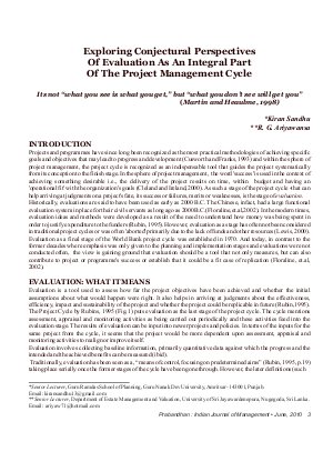 PIJM-June10-Article1-Exploring Conjectural Perspectives of Evaluation As An Integral Part of The Project Management Cycle