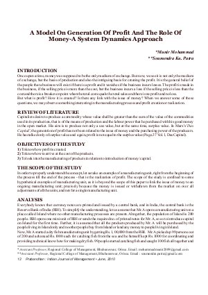 PIJM-June10-Article2-A Model On Generation of Profit And The Role of Money- A System Dynamics Approach