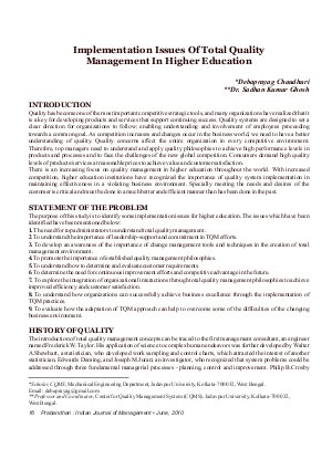 PIJM-June10-Article3-Implementation Issues of Total Quality Management in Higher Education