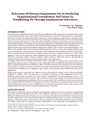 PIJM-June10-Article4-Relevance of Person-Organisation Fit In Predicting Organizational Commitment And Issues In Establishing Fit Through Employment Interviews