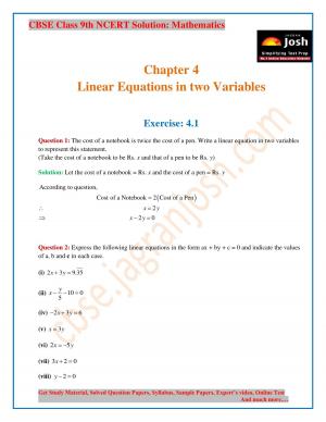 CBSE Class 9 NCERT Solution Mathematics Linear Equation in two Variables
