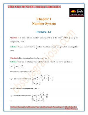 CBSE Class 9 NCERT Solution Mathematics Number System