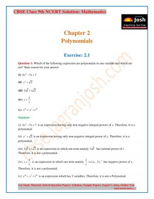 CBSE Class 9 NCERT Solution Mathematics Polynomials