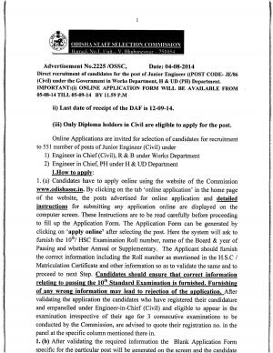 OSSC, Bhubaneswar Notified Recruitment to 551 Posts of Junior Engineer 2014