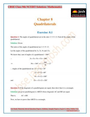 CBSE Class 9 NCERT Solution Mathematics Quadrilaterals