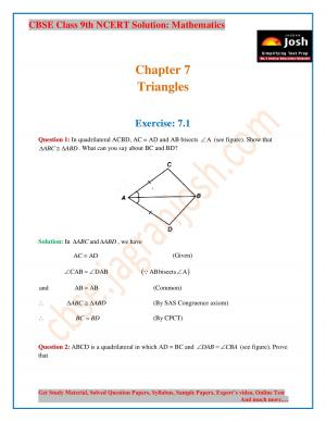 CBSE Class 9 NCERT Solution Mathematics Triangles