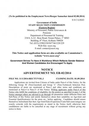 Staff Selection Commission Notified Recruitment for 11 Various Posts 2014