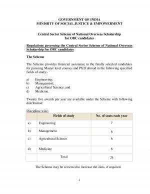 Central Sector Scheme of National Overseas Scholarship for OBC Candidates