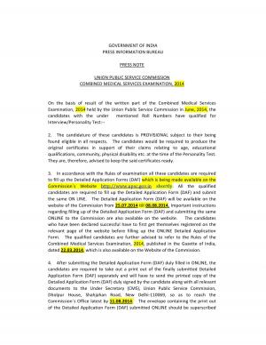 UPSC Declared Written Result of Combined Medical Services Examination 2014