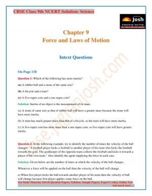 CBSE Class 9 NCERT Solution Science Force & Laws of Motion