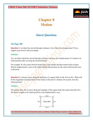 CBSE Class 9 NCERT Solution Science Motion