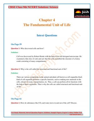 CBSE Class 9 NCERT Solution Science The Fundamental Unit of Life