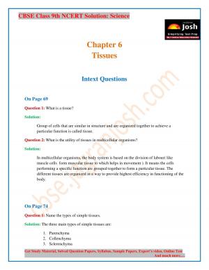 CBSE Class 9 NCERT Solution Science Tissues