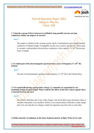 CBSE Class 12th Physics Solved Question Paper 2014 Set-1