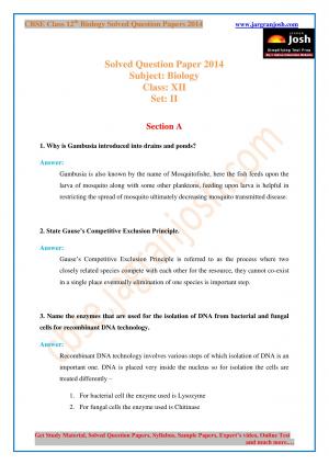 CBSE Class 12th Biology Solved Question Paper 2014 Set-II