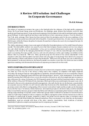 PIJM-July10-Article3-A Review of Evolution and Challenges In Corporate Governance