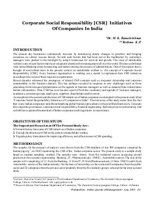 PIJM-July10-Article4-Corporate Social Responsibility [CSR] Initiatives of Companies In India