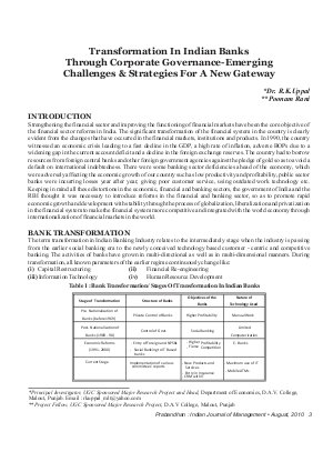 PIJM-Aug10-Article1-Transformation in Indian Banks Through Corporate Governance-Emerging Challenges & Strategies for a New Gateway