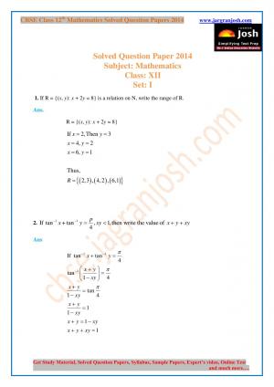 CBSE Class 12th Mathematics Solved Question Paper 2014 Set-1