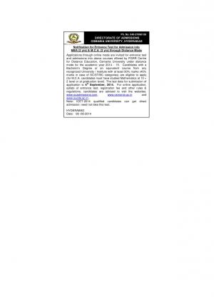 Osmania University Hyderabad Notified Admission to MBA & MCA Courses 2014