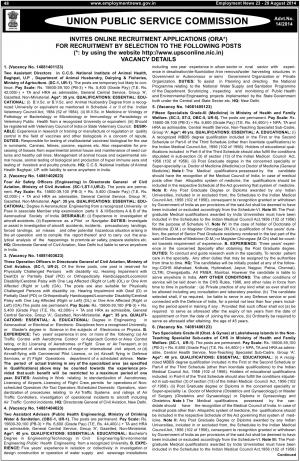 UPSC Notified Recruitment for 159 Various Posts 2014