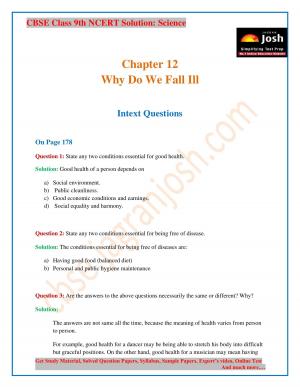 CBSE Class 9 NCERT Solution Science Why Do We Fall Ill