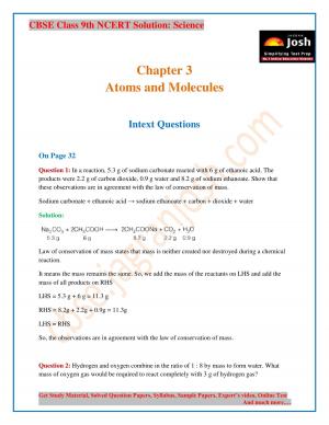 CBSE Class 9 NCERT Solution Science Atoms and Molecules