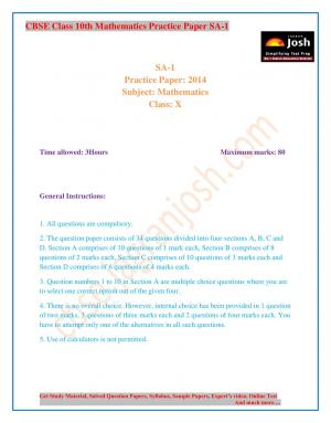 CBSE Class 10th Mathematics Practice Paper SA-1 2014