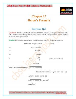 CBSE Class 9 NCERT Solution Mathematics Heron's Formula
