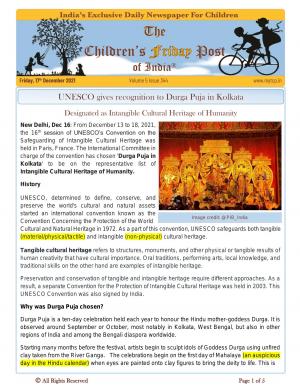 UNESCO gives recognition to Durga Puja in Kolkata - The Children's Post, 17th December 2021