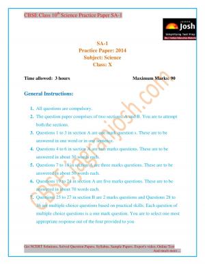 CBSE Class 10 Science Practice Paper SA - 1 2014