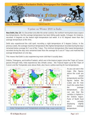 Update on Winter 2021 in India - The Children's Post, 24th December 2021