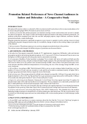 IJM-Jan09-Article6-Promotion Related Preferences of News Channel Audiences in Indore and Dehradun - A Comparative Study