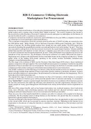 IJM-Feb09-Article5-B2B E-Commerce:Utilizing Electronic Marketplaces For Procurement