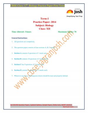 CBSE class 12th practice paper biology first term