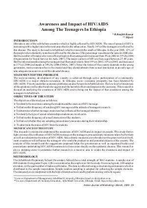 IJM-March09-Article5-Awareness and Impact of HIV/AIDS Among the Teenagers in Ethiopia