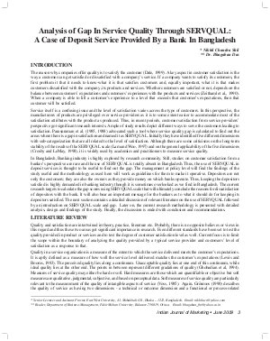 IJM-June09-Article1-Analysis of Gap in Service Quality through SERVQUAL : A Case of Deposit Service Provided by a Bank in Bangladesh