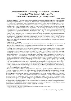 IJM-July09-Article2-Measurement in Marketing : A Study on Construct Validation With Special Reference To Multirait-Multimethod (MTMM) Matrix
