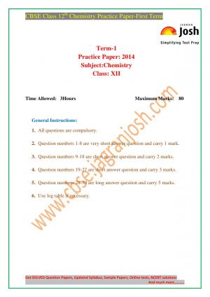 CBSE class 12th practice paper chemistry first term
