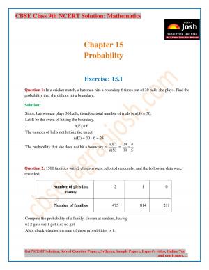 CBSE Class 9 NCERT Solution Mathematics Probability