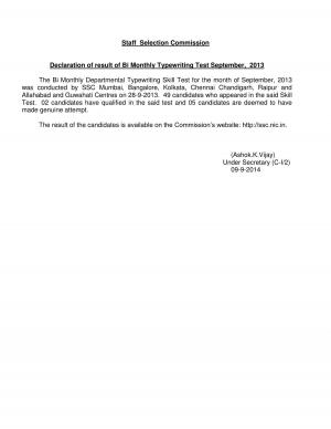 SSC Declared Final Result of Bi Monthly Typewriting Test September 2013  (1)