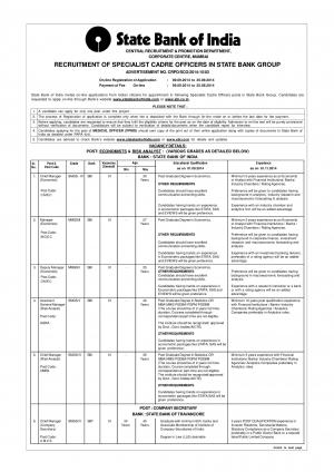 SBI Notified Recruitment for 52 Specialist Cadre Officers Posts 2014